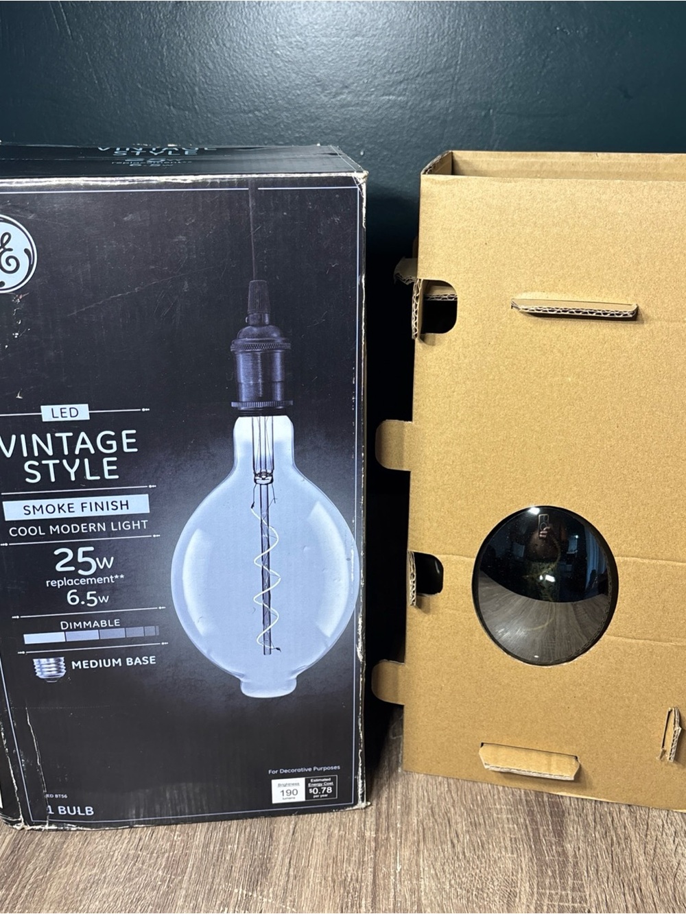 GE 14.5" Vintage Style LED 25w 6.5W LIGHT BULB Smoke Finish BT56 Dimmable Edison